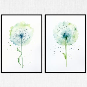 Dandelion Art; Digital Art Prints; Set of Two Dandelions