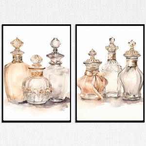 Perfume Bottle Art Prints; Wall Art; Set of Two