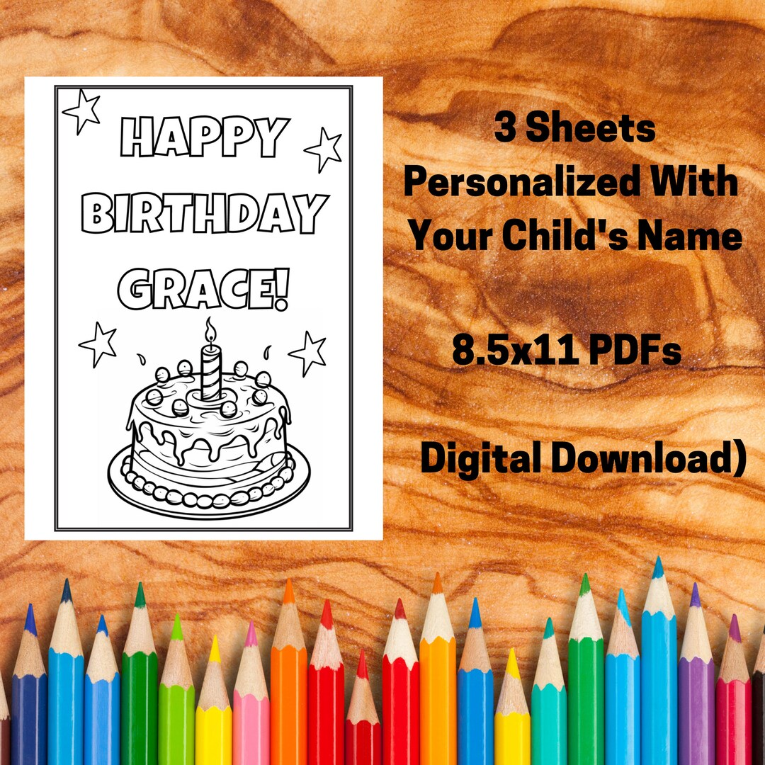 3 Personalized Birthday Coloring Pages for Kids Digital - Etsy