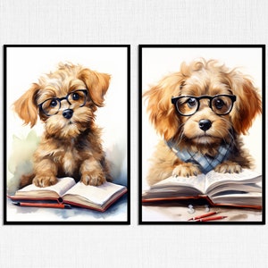 Cute Dogs Studying; Digital Art Prints; Art for Classroom; Art for Child's Room