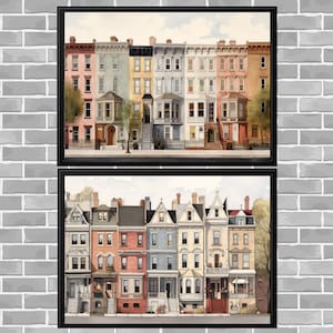 Rowhouses; Digital Art Prints; Set of Two