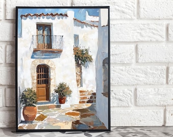 Lámina artística de un pueblo español: decoración de pared de España (descarga digital)
