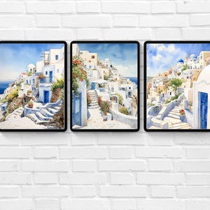 Santorini, Griekenland Kunstafdrukken; Digitale afdrukken; Set van vier