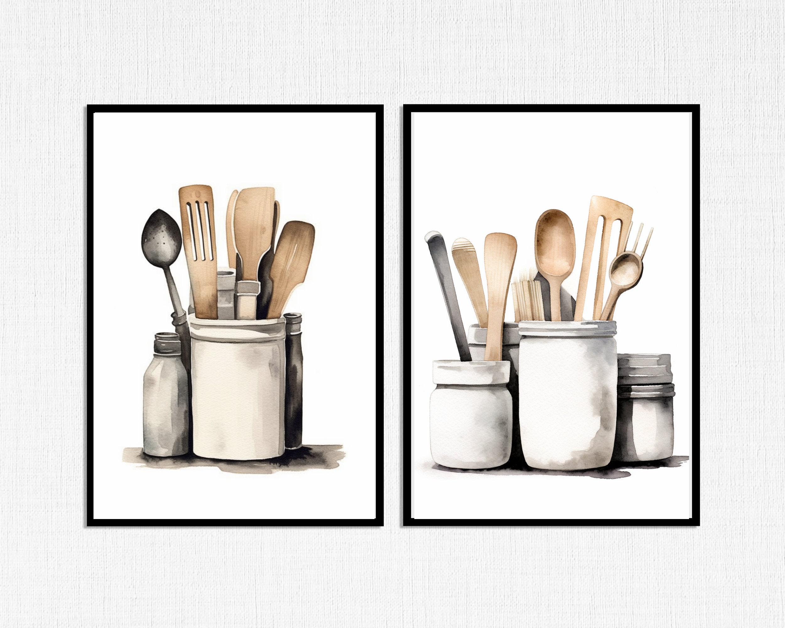 Kitchen Utensils; Kitchen Wall Art; Set of Two Digital Prints; White and  Gray - Etsy, image size:2500x2000