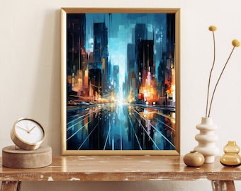 Abstract City Lights; Digital Art Print