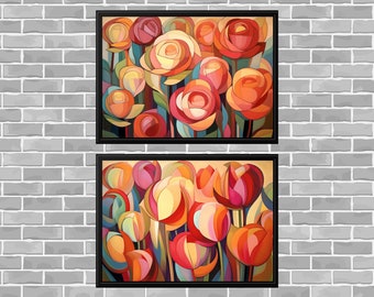 Abstract Flowers; Digital Art Prints; Set of Two