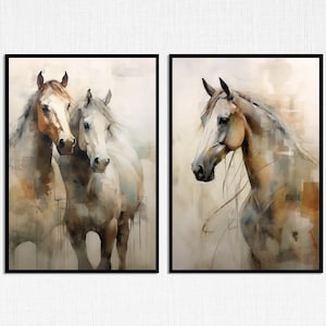 Digital Prints of Horses; Set of Two Art Prints; Neutral Colors