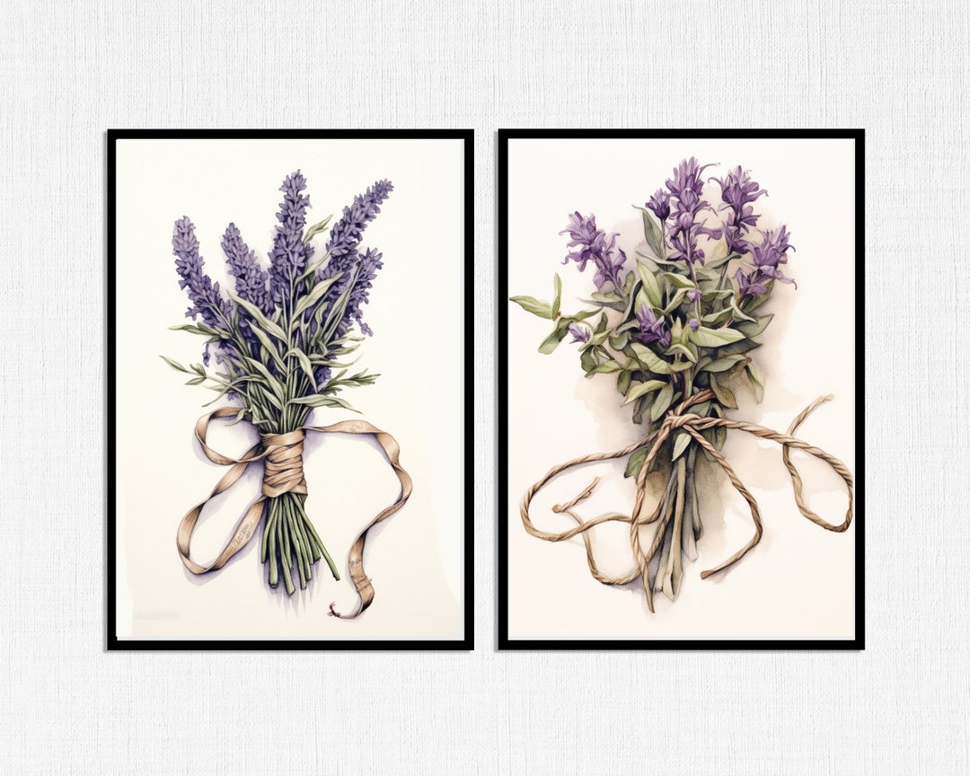 Digital Art Prints Kitchen Wall Art Set of Two Lavender and Etsy