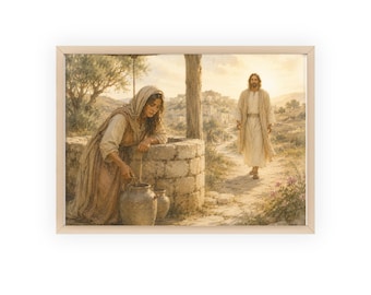 Before She Knew, Woman at the Well, framed watercolor print.