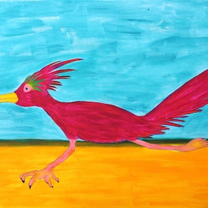 Roadrunner, désert, peinture (impression d’artiste feutrée)