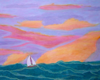 Sailboat, ocean, sea ( Original Painting** OR Fine Art Prints by Ken Tesoriere)