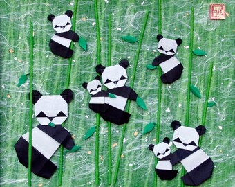 Panda Group, Bamboo Forest, Art Print of original painting by Mary Ellen Palmeri