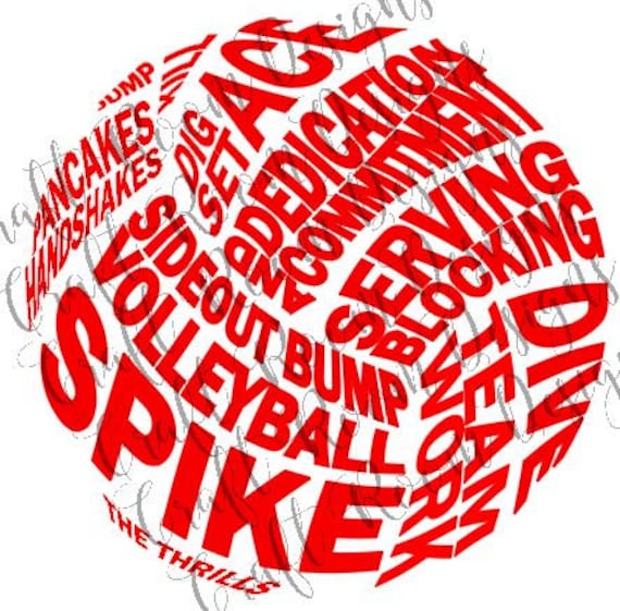 Volleyball Word Art Digital Design Etsy
