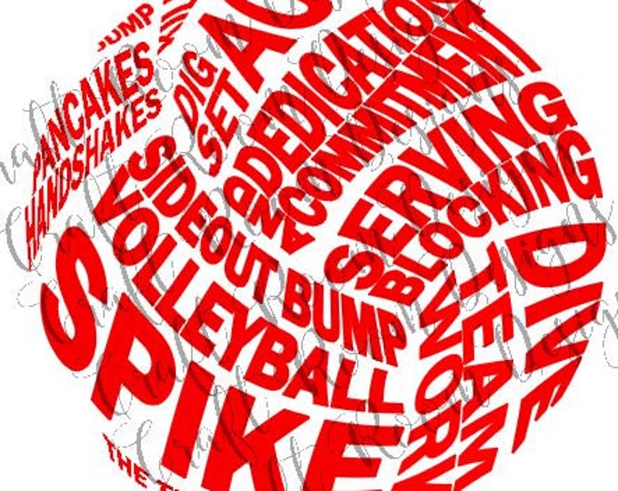 Volleyball Word Art Digital Design Etsy