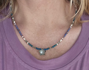 Star Pendant Gemstone Seed Bead Choker | Green Apatite, Sea Green Quartz, Tanzanite | Witchy, boho, hippie | Celestial Jewelry
