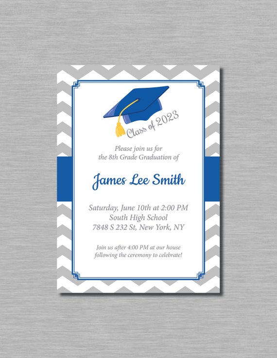 8th Grade Promotion Graduation Invitation Chevron Silver Etsy