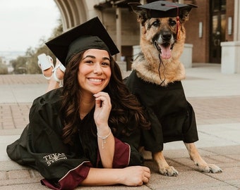 Dog Graduation Cap and Gown, Cat Graduation Cap and Gown, Pet Graduation Cap and Gown, Same Price Any Size.  Your Choice of Color.