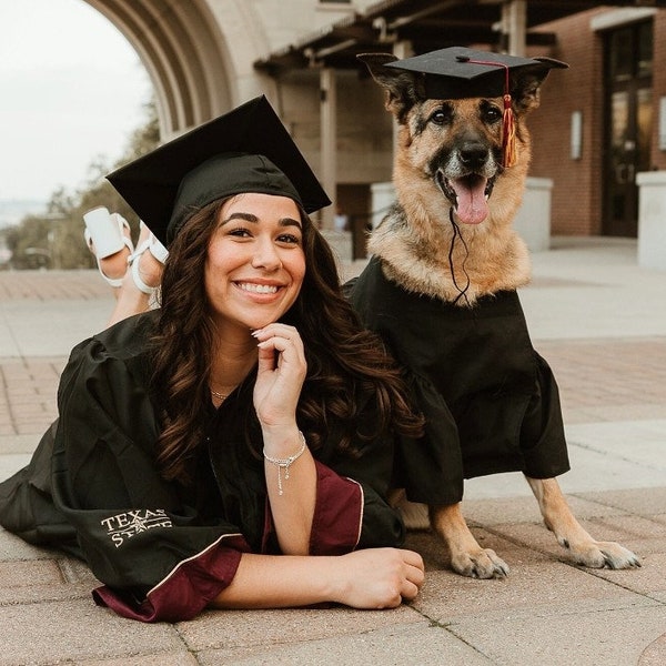 Dog Graduation Cap and Gown, Cat Graduation Cap and Gown, Pet Graduation Cap and Gown, Same Price Any Size.  Your Choice of Color.