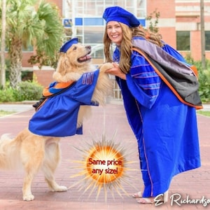 Detailed Dog Regalia Doctoral Graduation Cap and Gown (Your choice of colors)
