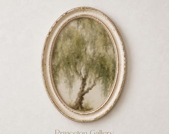 Willow Tree Printable Wall Art, Vintage Landscape Digital Download, Sage Green Cottagecore Print, Antique Painting Style Farmhouse Decor