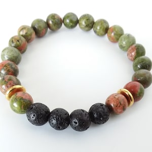 Unakite Oil Diffuser Bracelet, Aromatherapy, Oil Diffuser Jewelry, Essential Oil, Lava Rock, Gift