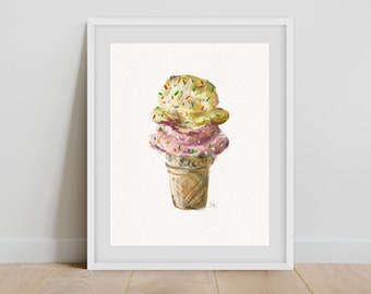 Art Print, 8x10, Ice Cream Cone, Foodie,  Knotted Birch Digital Art