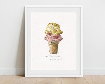 Art Print, 8x10,  Ice Cream Cone, Art for Artists,  Knotted Birch Digital Art