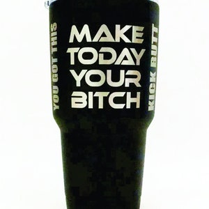 Morning Motivational Phrases Engraved on Black Polar Camel 30 oz. Stainless Steel Vacuum Insulated Tumbler w/Clear Lid - BOTH SIDES Engraved