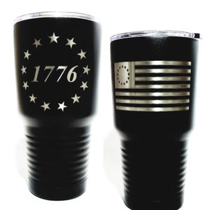 1776 Stars And Flag Black Tumbler - Both Sides Engraved - 30 oz. Black Stainless Steel Tumbler