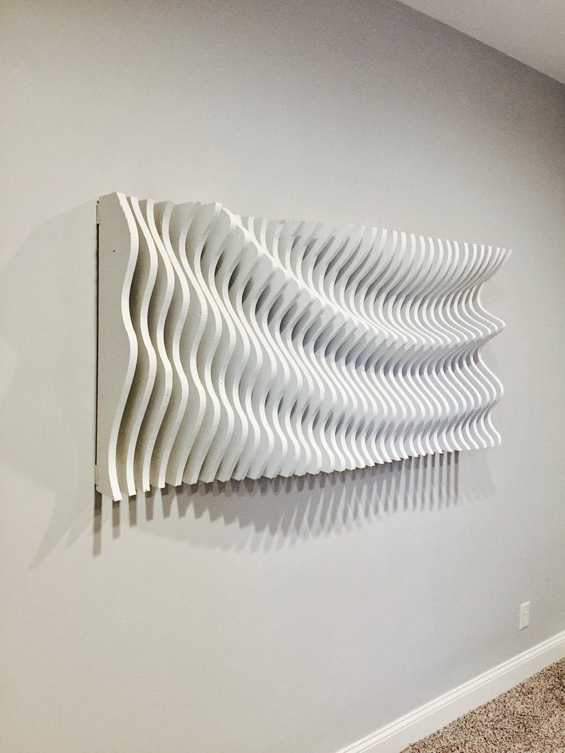 Large Wooden Wall Art Modern Parametric Wave 3d Sculpture Hanging Wood Decor Abstract