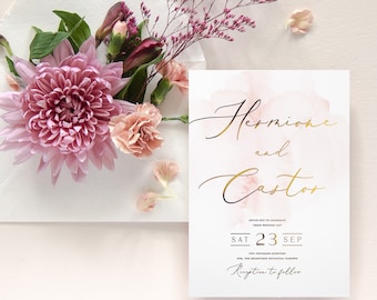 Blush Wedding Invitation Suite, Classic Wedding Invitation, Wedding Invite, Watercolor Invite, Blush Pink, Gold Foil Dusty Pink - Blushing