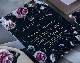 Moody Wedding Invitation Suite, Real Silver Foil, Gold Foil, Rose Gold, Copper, Invite, Australia, Modern, Crest, Floral - Valois