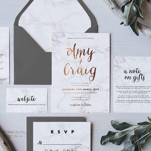 Marble Wedding Invitation Suite, Real gold foil Wedding Invitation, Wedding Invite, Watercolor Invite, Modern, Marble texture - Marbella