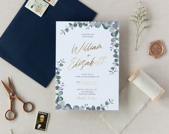 Eucalyptus Wedding Invitation Suite, Classic Wedding Invitation, Wedding Invite, Watercolor Invite, Gum Leaves, Greenery, Eucalypt - Snowgum