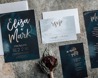 Silver Foil Wedding Invitations - Astrid Collection - Australia, Invite Printing, Wedding Invite, Rustic Look, Gold Foil, Teal & Silver