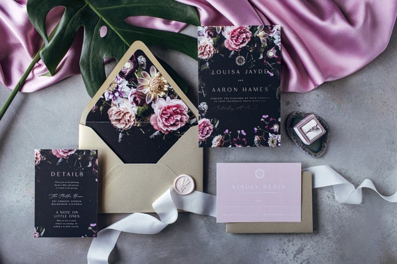 Silver Foil Wedding Invitation Suite Moody Invite Gold Foil  