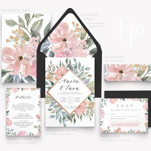 Blush Pink Wedding Invitation Suite, Floral Wedding Invitation, Wedding Invite, Watercolor Invite, Landscape Invite, Dusty Pink Papillion image 3