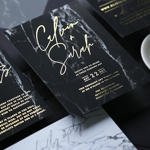 Marble Wedding Invitation Suite, Real gold foil Wedding Invitation, Wedding Invite, Watercolor Invite, Modern, Marble texture - Marquina