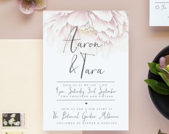 Pivoine Wedding Invitation Suite, Invitation de mariage classique, Invitation de mariage, Invitation à l'aquarelle, Rose Gold Foil, Floral - Forever Yours