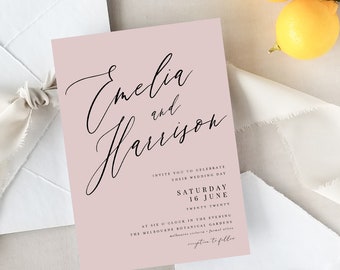 Blush Wedding Invitation Suite, Calligraphy Wedding Invitation, Wedding Invite, Traditional Invitation, Modern Invite, Blush Pink - Delphine