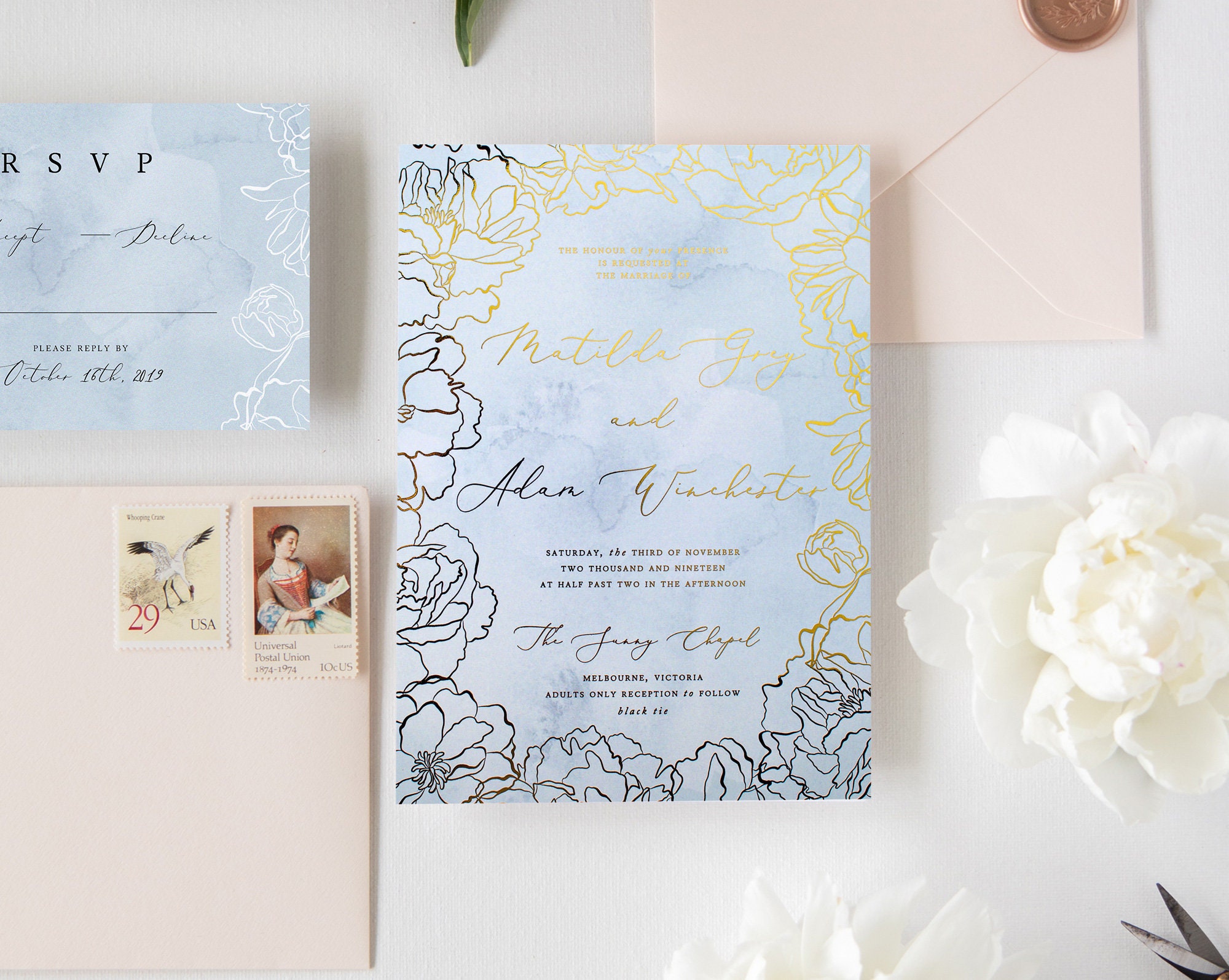 14 Dusty Blue Wedding Theme Ideas  Vintage Botanical Wedding Stationery