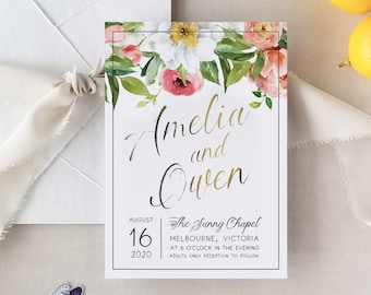Gold Foil Wedding Invitation Suite, Greenery Wedding Invitation, Crest Invite, Watercolor Invite, Leaves, Foliage, Floral - Florence