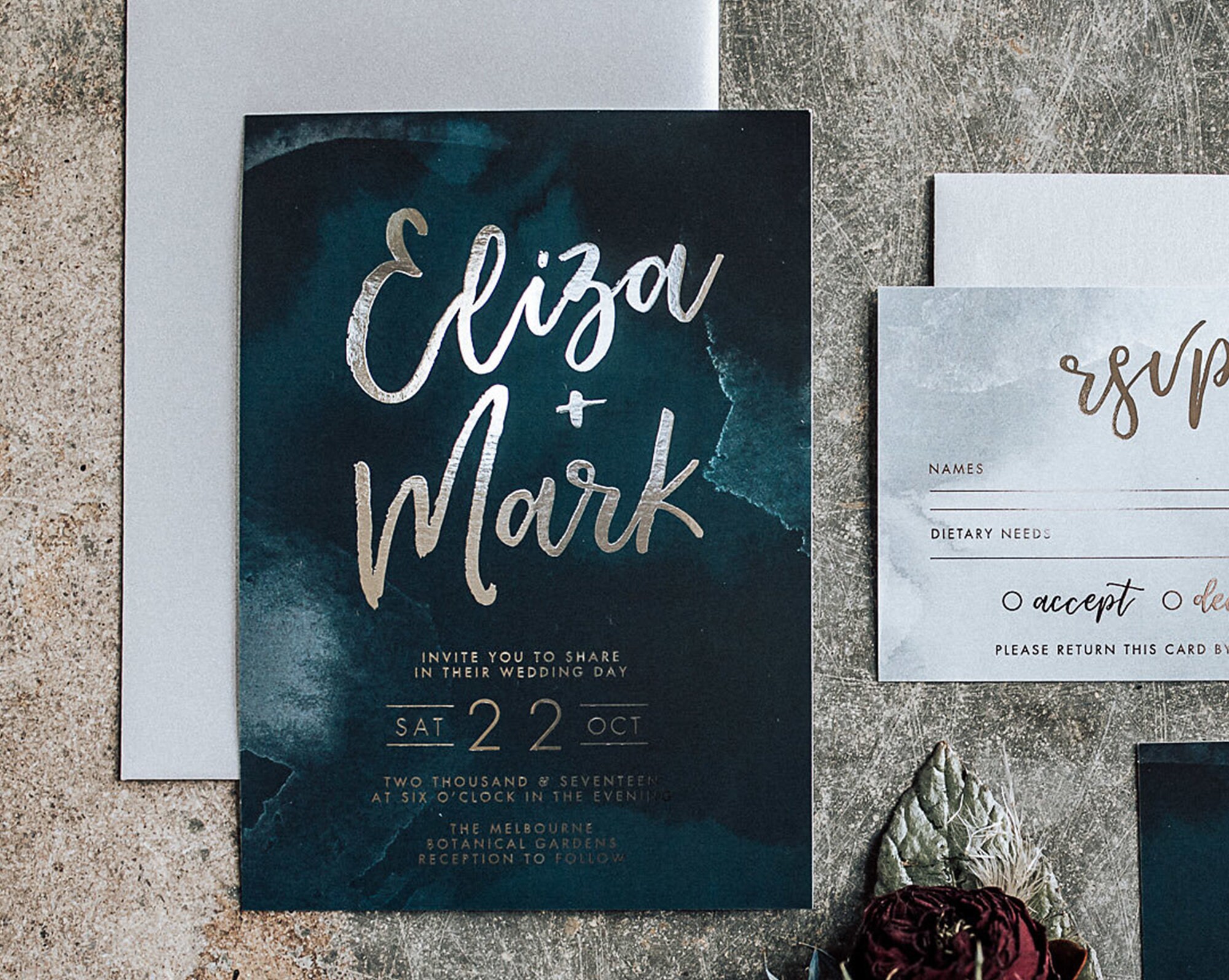 Silver Foil Wedding Invitations - Astrid Collection - Australia, Invite  Printing, Wedding Invite, Rustic Look, Gold Foil, Teal \u0026 Silver - Etsy  Israel, image size:2000x1595