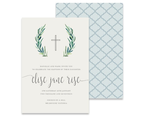printable baptism invitation christening invitation leafy etsy