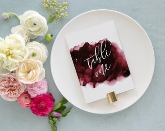Burgundy Table Number, Printed Table Numbers, 5x7", Printable Table Numbers, Wedding Stationery, Reception Seating - Claret
