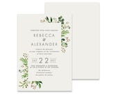 Leaves Wedding Invitation | Loche | Printable DIY Invite, Affordable Wedding Invitation | Fresh modern leafy invitation, clean white modern