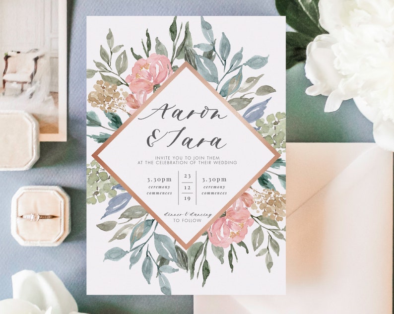 Blush Pink Wedding Invitation Suite, Floral Wedding Invitation, Wedding Invite, Watercolor Invite, Landscape Invite, Dusty Pink Papillion image 4