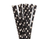 Paper Straws, Black Polka Dot Paper Straws, Black Birthday Party Straw, Little Man Party Decor, Black & White Party Supplies, Polkadot Straw