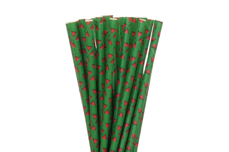 Winter Holiday Party Supplies Christmas Cocktail Straws Green with Red Triangles Paper Straws Paper Straws Cookie Exchange Party Straws