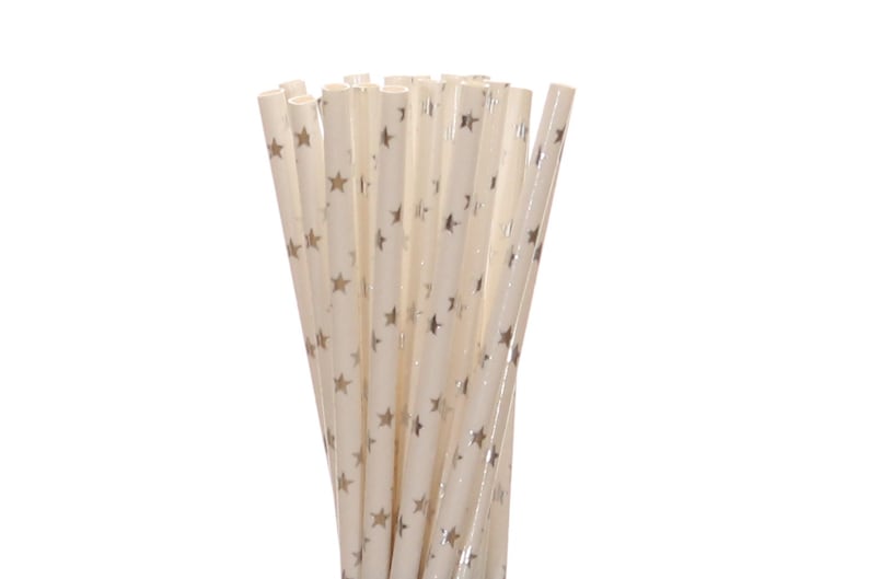 Silver Sweet 16 Party Decor Bling Polkadot Bachelorette Straws Paper Straws Silver Foil Star Paper Straws Glam Birthday Party Supplies